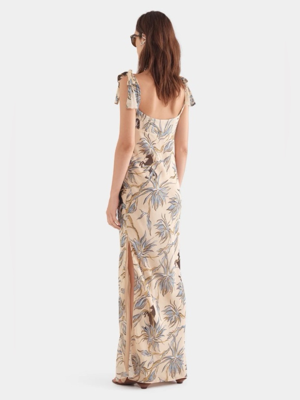Venroy 100% Silk Floral Horse Print Tie Shoulder Bias-Cut Maxi Dress NWOT - Picture 5 of 8